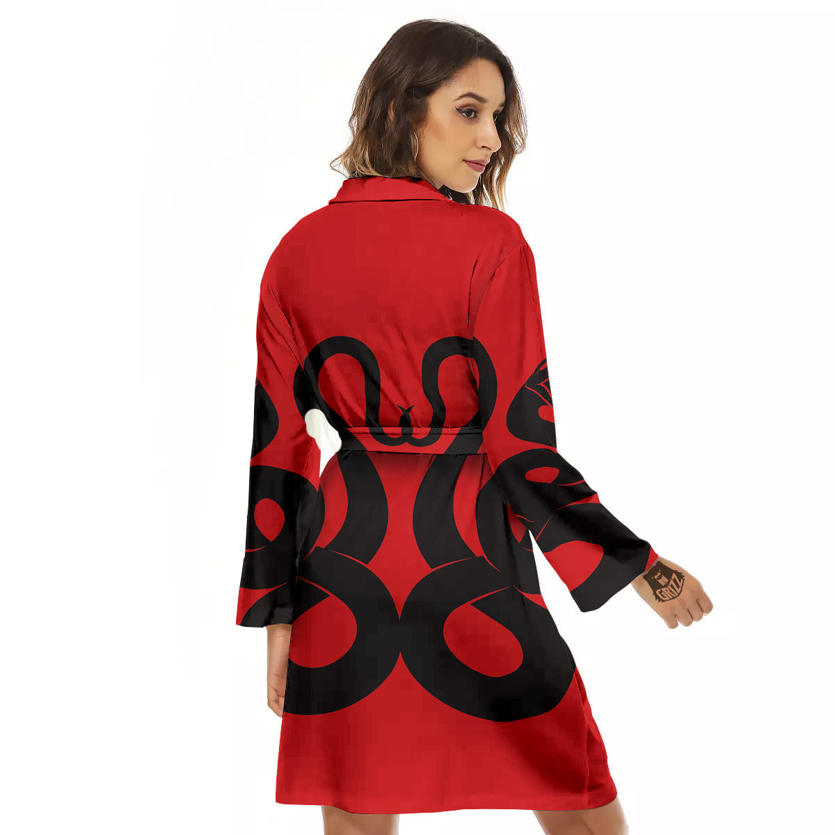 Red And Black Snakes Sign Print Women's Robe-grizzshop