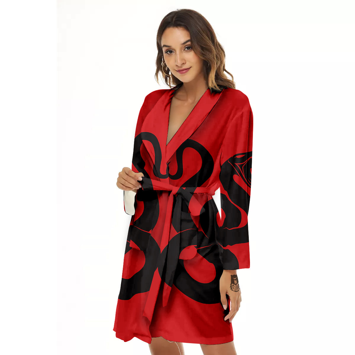 Red And Black Snakes Sign Print Women's Robe-grizzshop