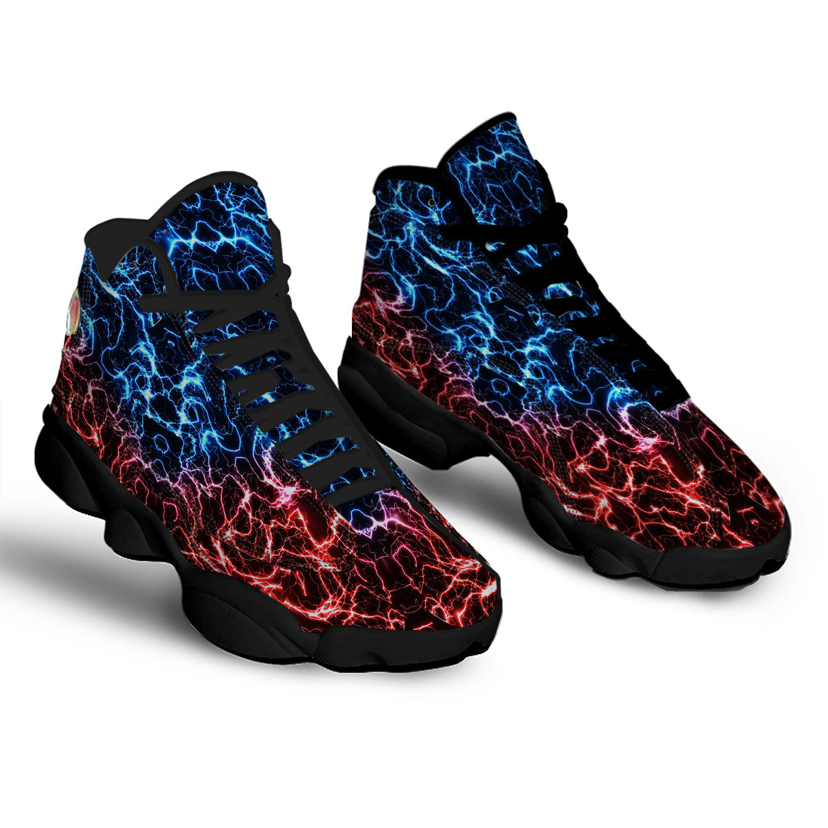 Red And Blue Electrical Print Black Basketball Shoes-grizzshop