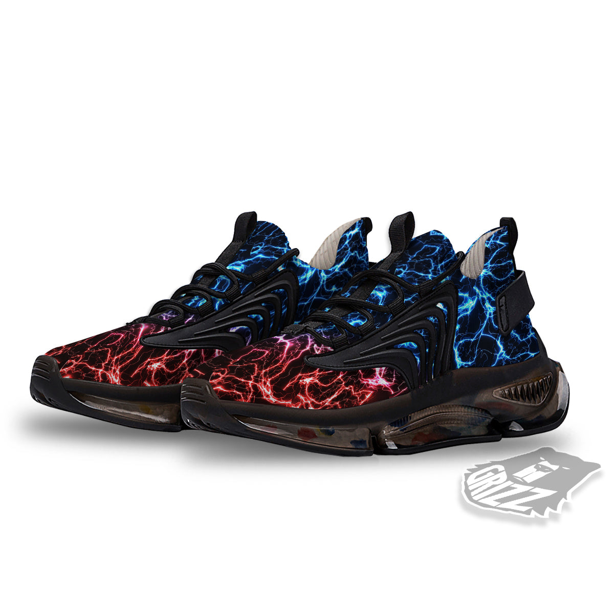 Red And Blue Electrical Print Black Gym Shoes-grizzshop