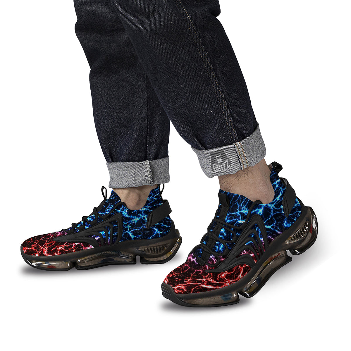 Red And Blue Electrical Print Black Gym Shoes-grizzshop