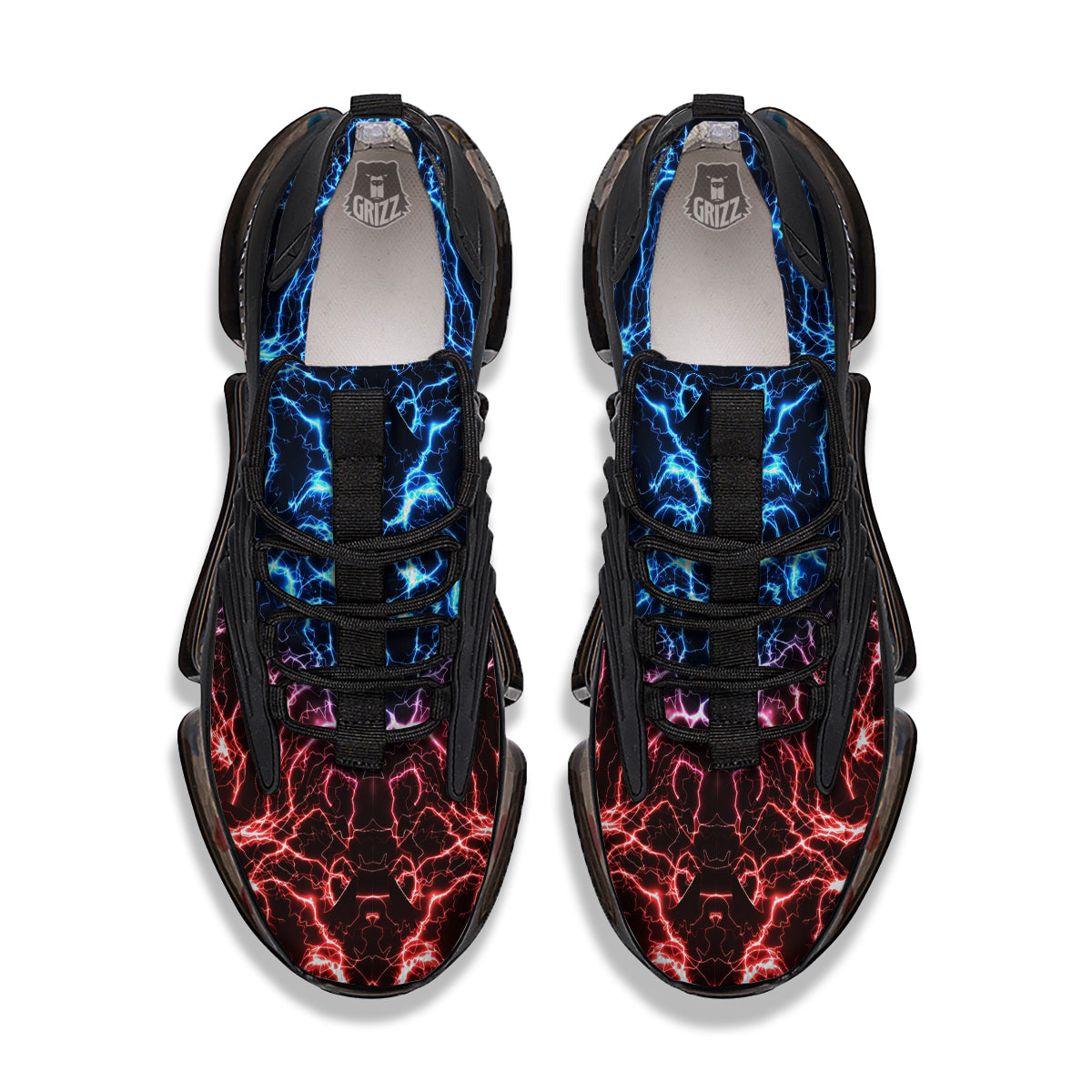 Red And Blue Electrical Print Black Gym Shoes-grizzshop