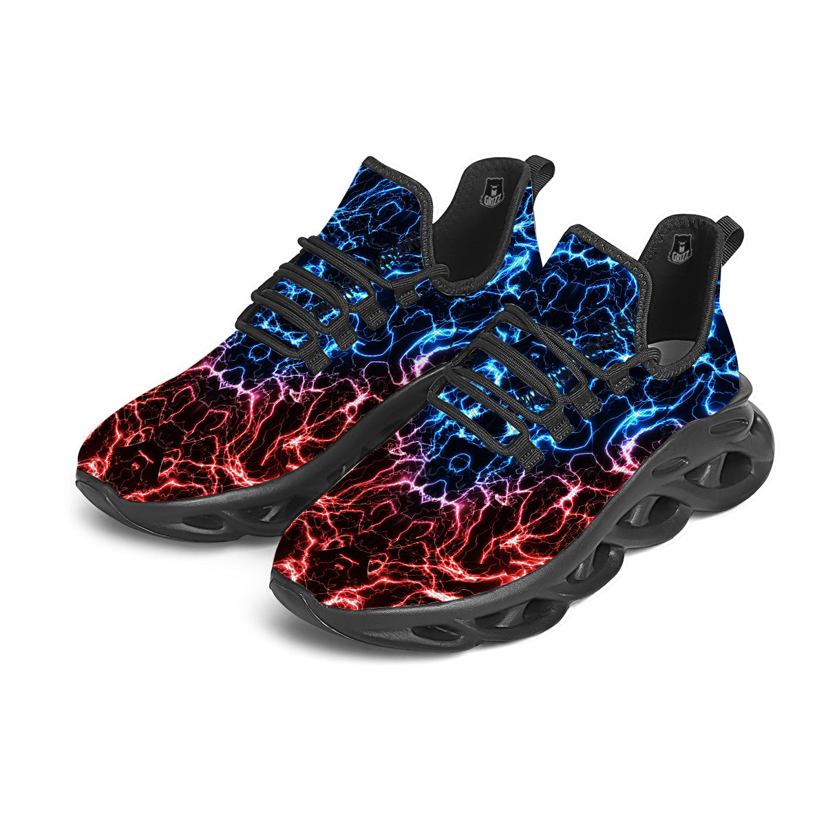 Red And Blue Electrical Print Black Running Shoes-grizzshop
