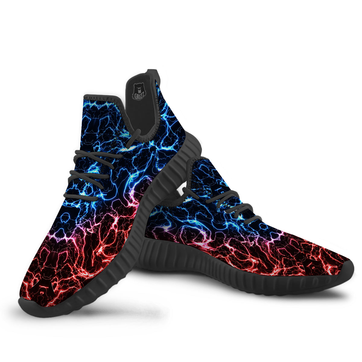 Red And Blue Electrical Print Black Walking Shoes-grizzshop