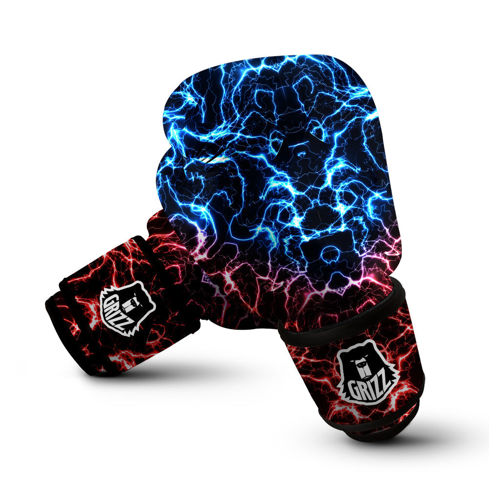 Red And Blue Electrical Print Boxing Gloves-grizzshop