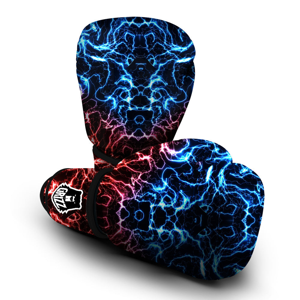 Red And Blue Electrical Print Boxing Gloves-grizzshop