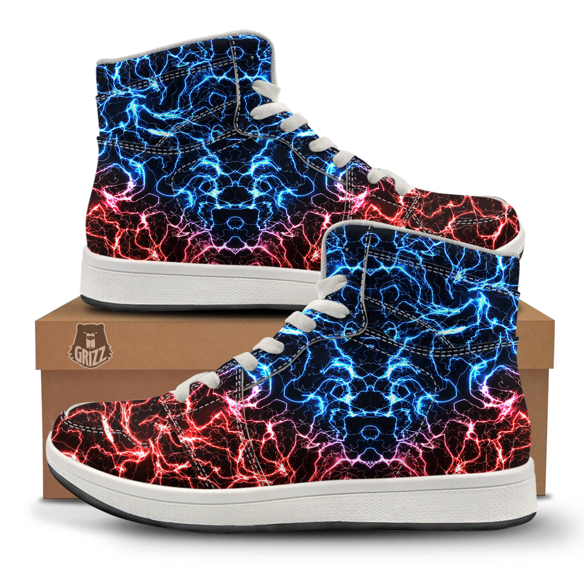 Red And Blue Electrical Print High Top Sneakers-grizzshop