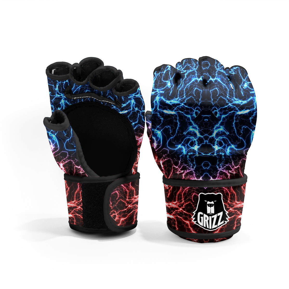Red And Blue Electrical Print MMA Gloves-grizzshop