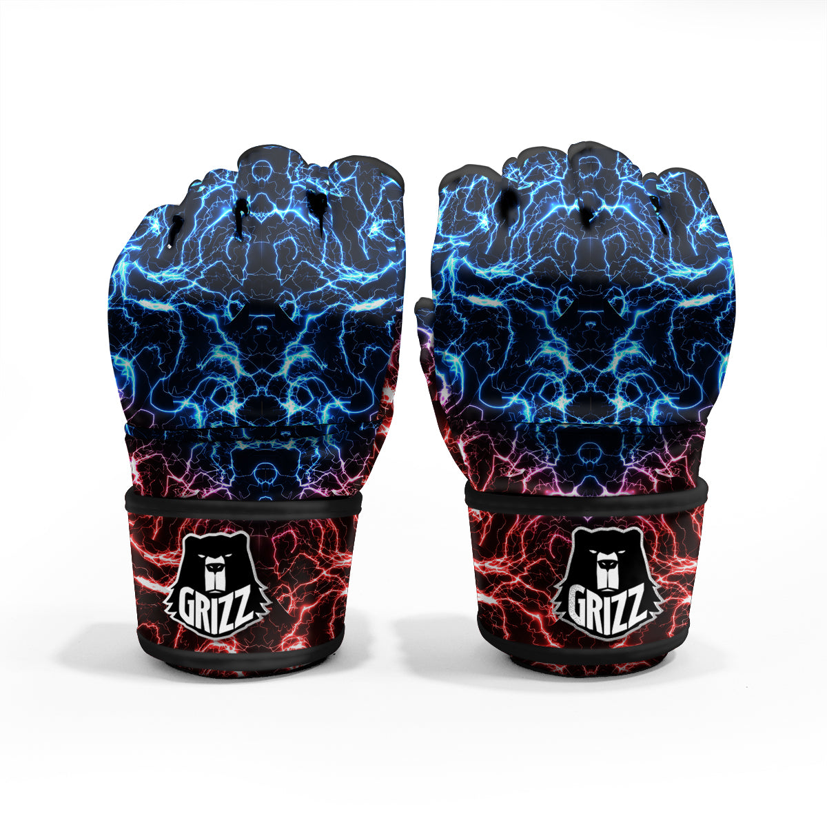 Red And Blue Electrical Print MMA Gloves-grizzshop