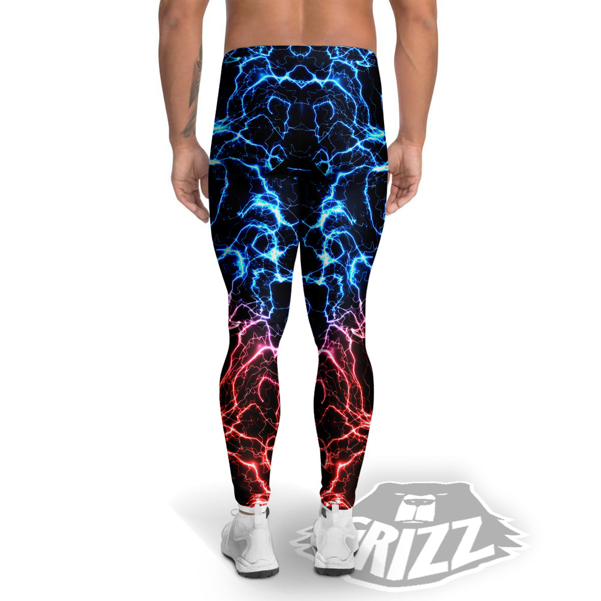 Red And Blue Electrical Print Men's Leggings-grizzshop