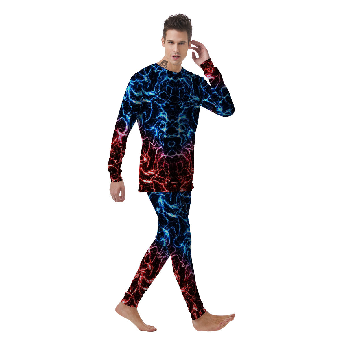 Red And Blue Electrical Print Men's Pajamas-grizzshop