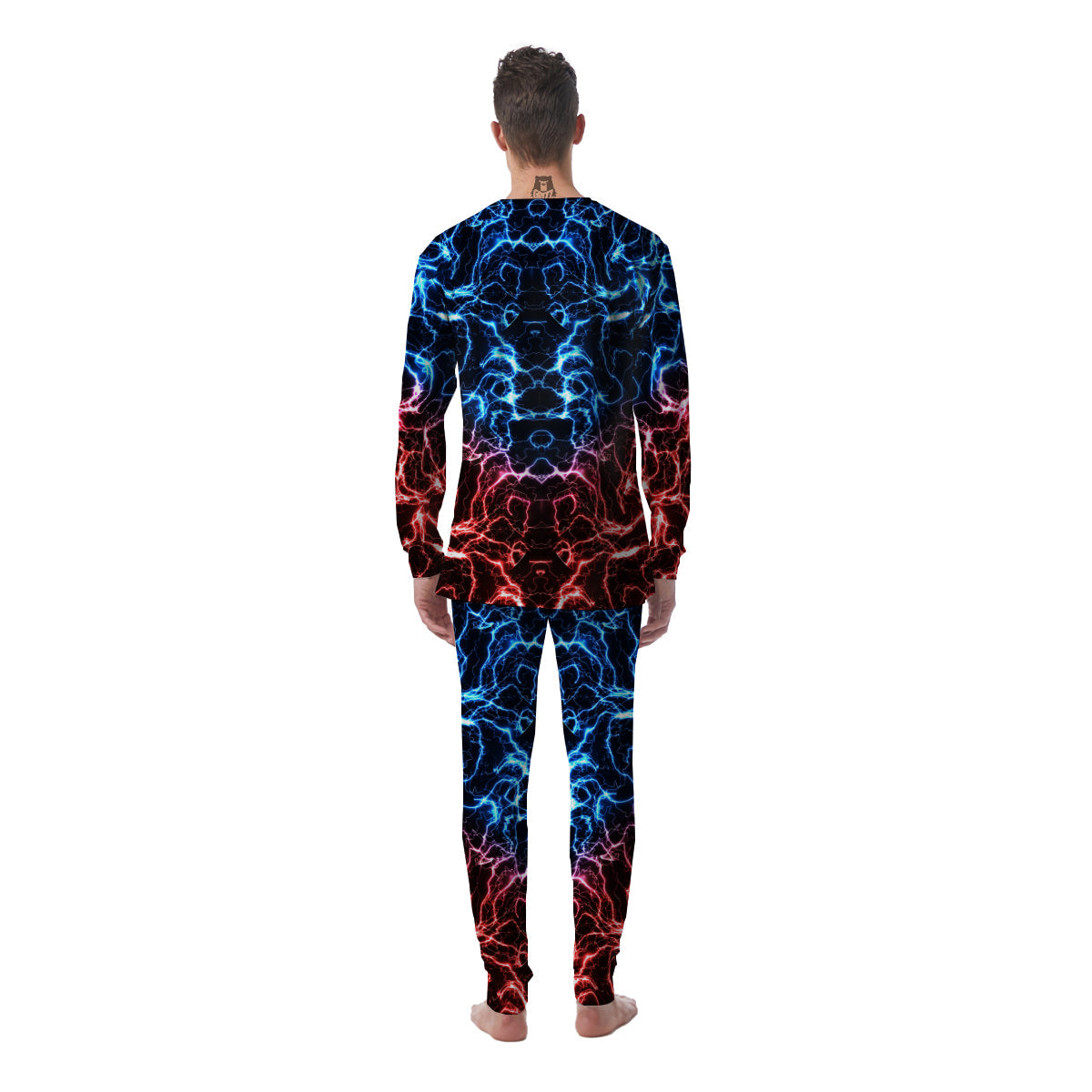 Red And Blue Electrical Print Men's Pajamas-grizzshop