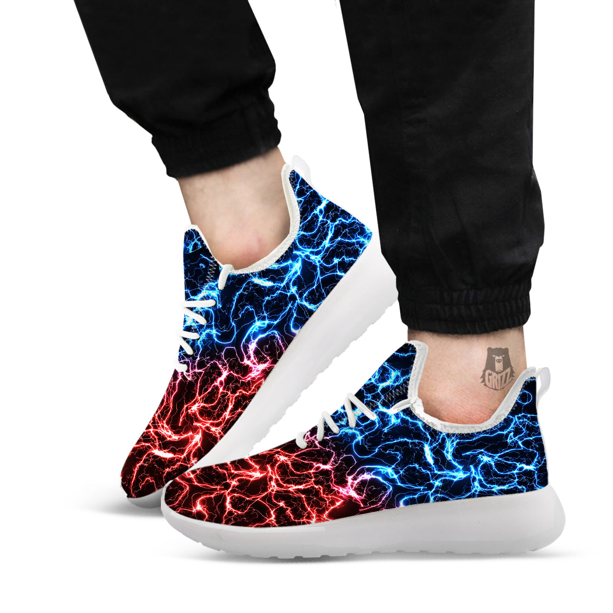 Red And Blue Electrical Print White Athletic Shoes-grizzshop