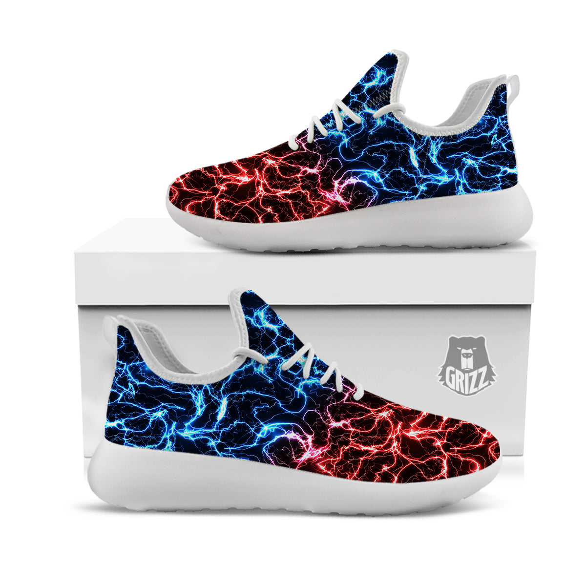 Red And Blue Electrical Print White Athletic Shoes-grizzshop