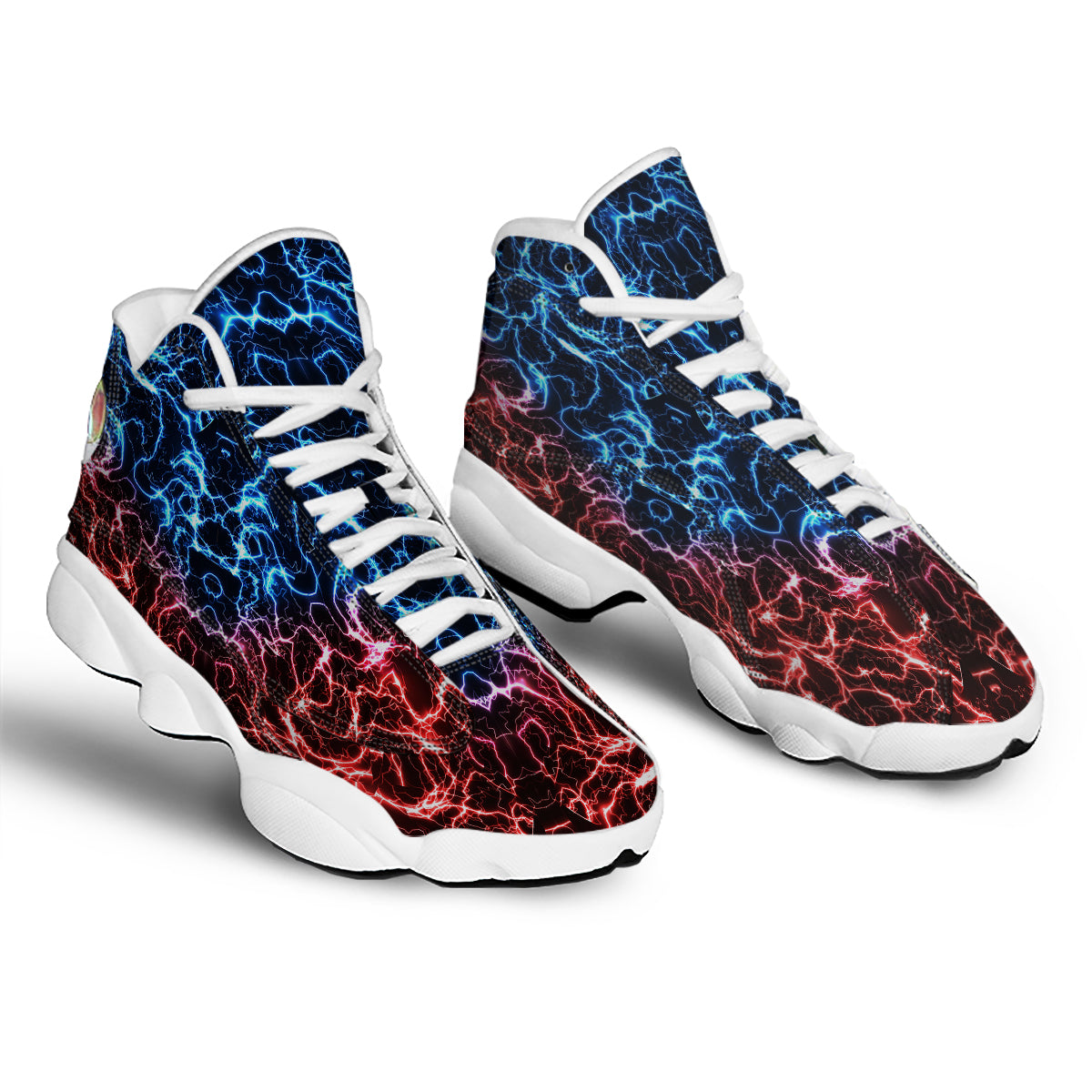 Red And Blue Electrical Print White Basketball Shoes-grizzshop