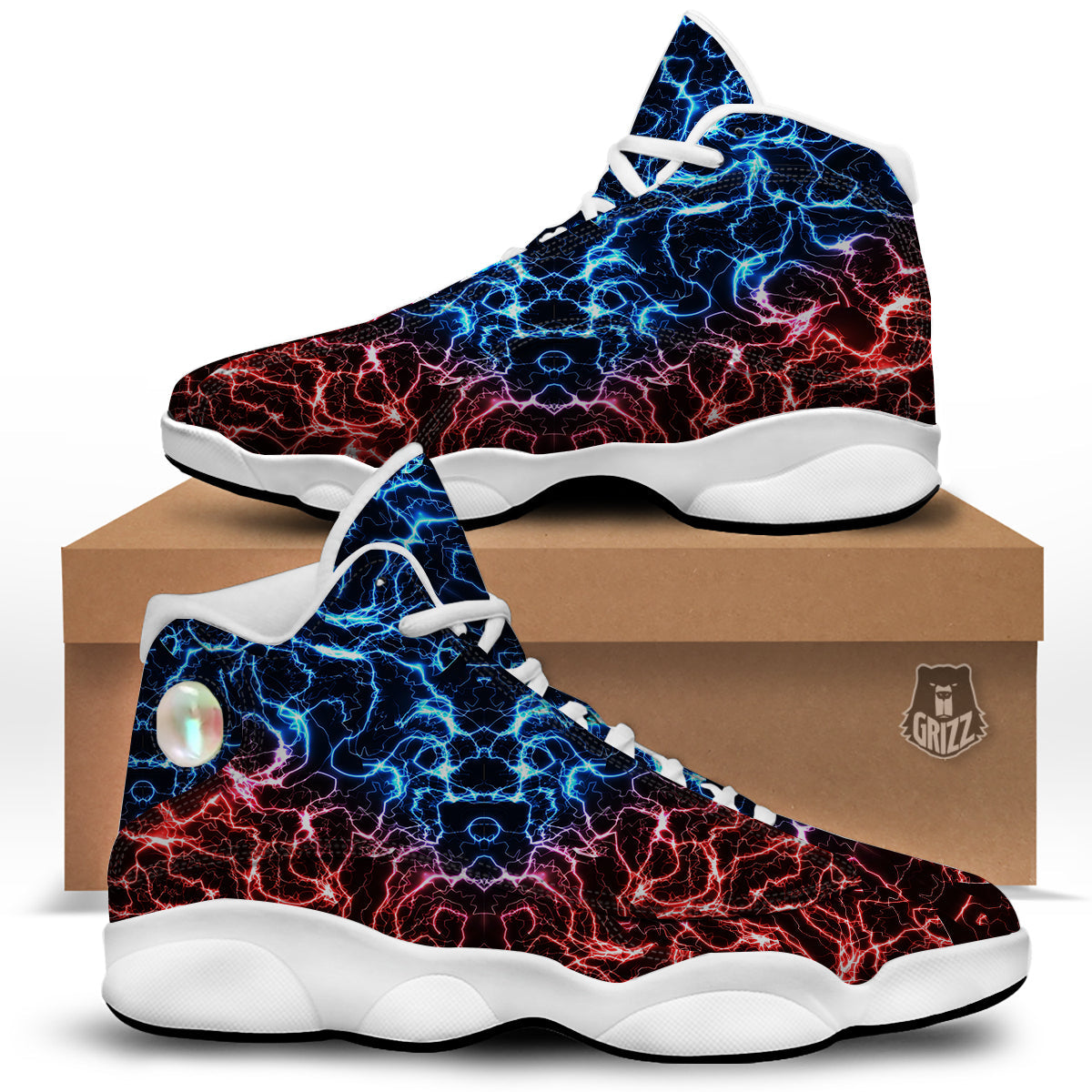 Red And Blue Electrical Print White Basketball Shoes-grizzshop