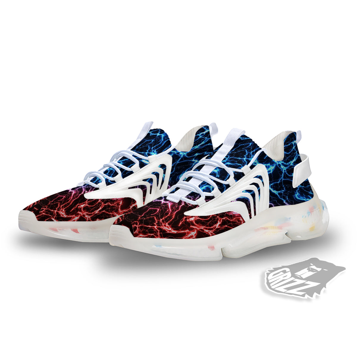 Red And Blue Electrical Print White Gym Shoes-grizzshop