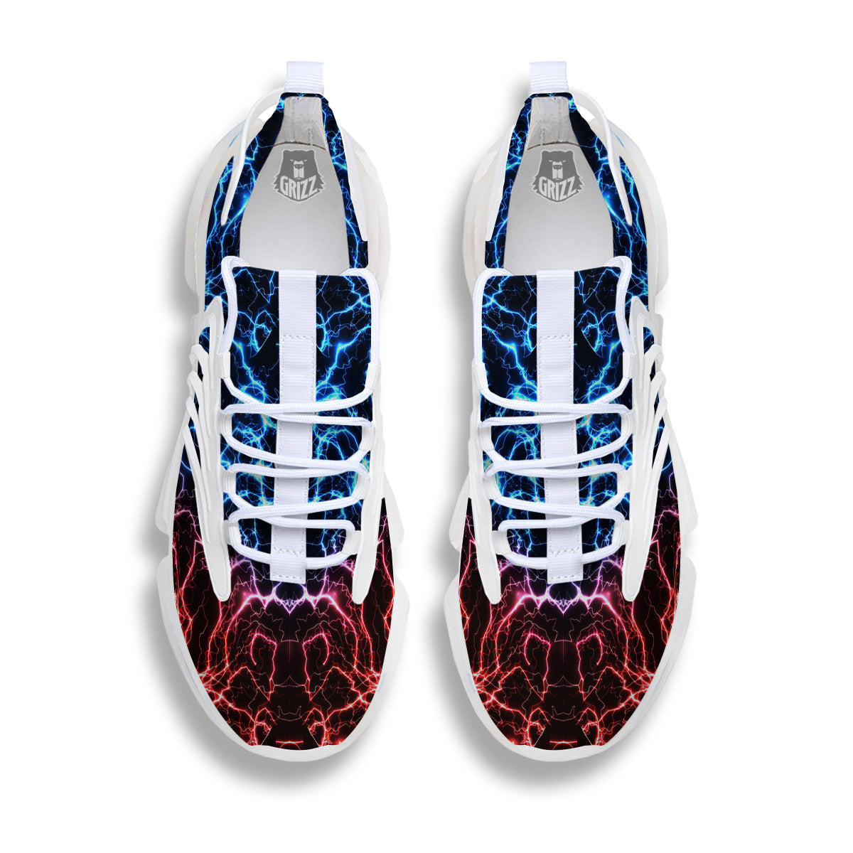 Red And Blue Electrical Print White Gym Shoes-grizzshop