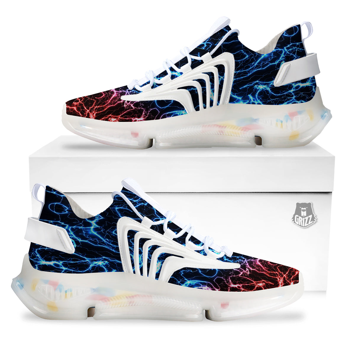 Red And Blue Electrical Print White Gym Shoes-grizzshop