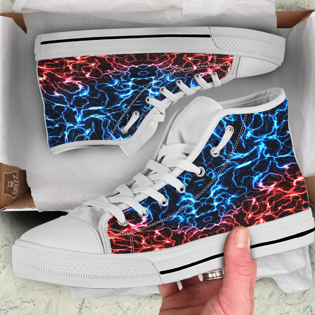 Red And Blue Electrical Print White High Top Shoes-grizzshop