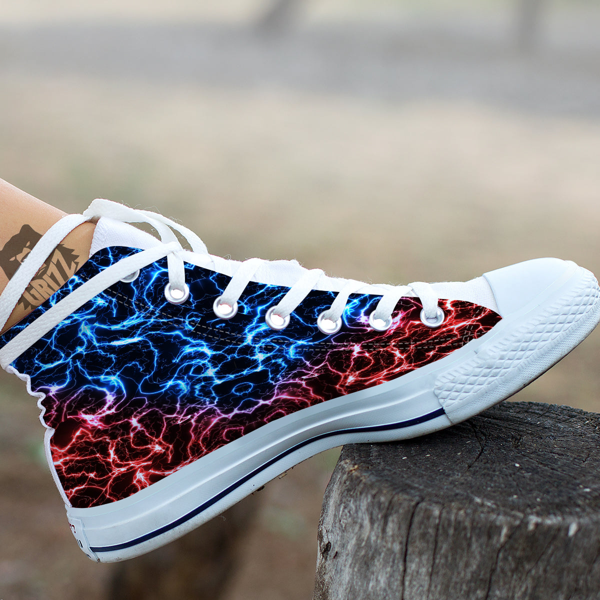 Red And Blue Electrical Print White High Top Shoes-grizzshop