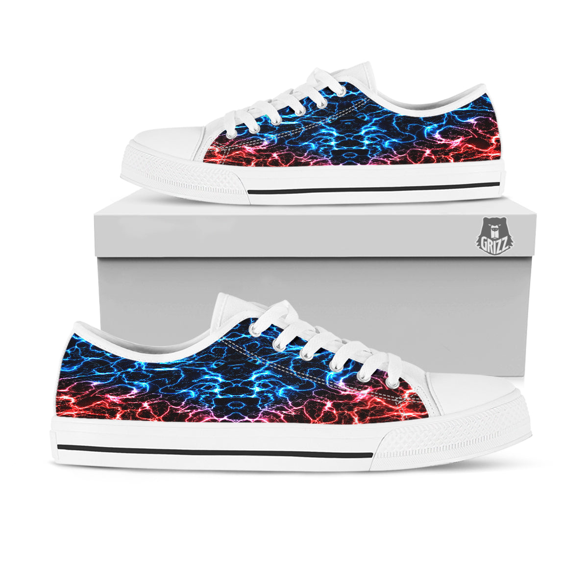 Red And Blue Electrical Print White Low Top Shoes-grizzshop