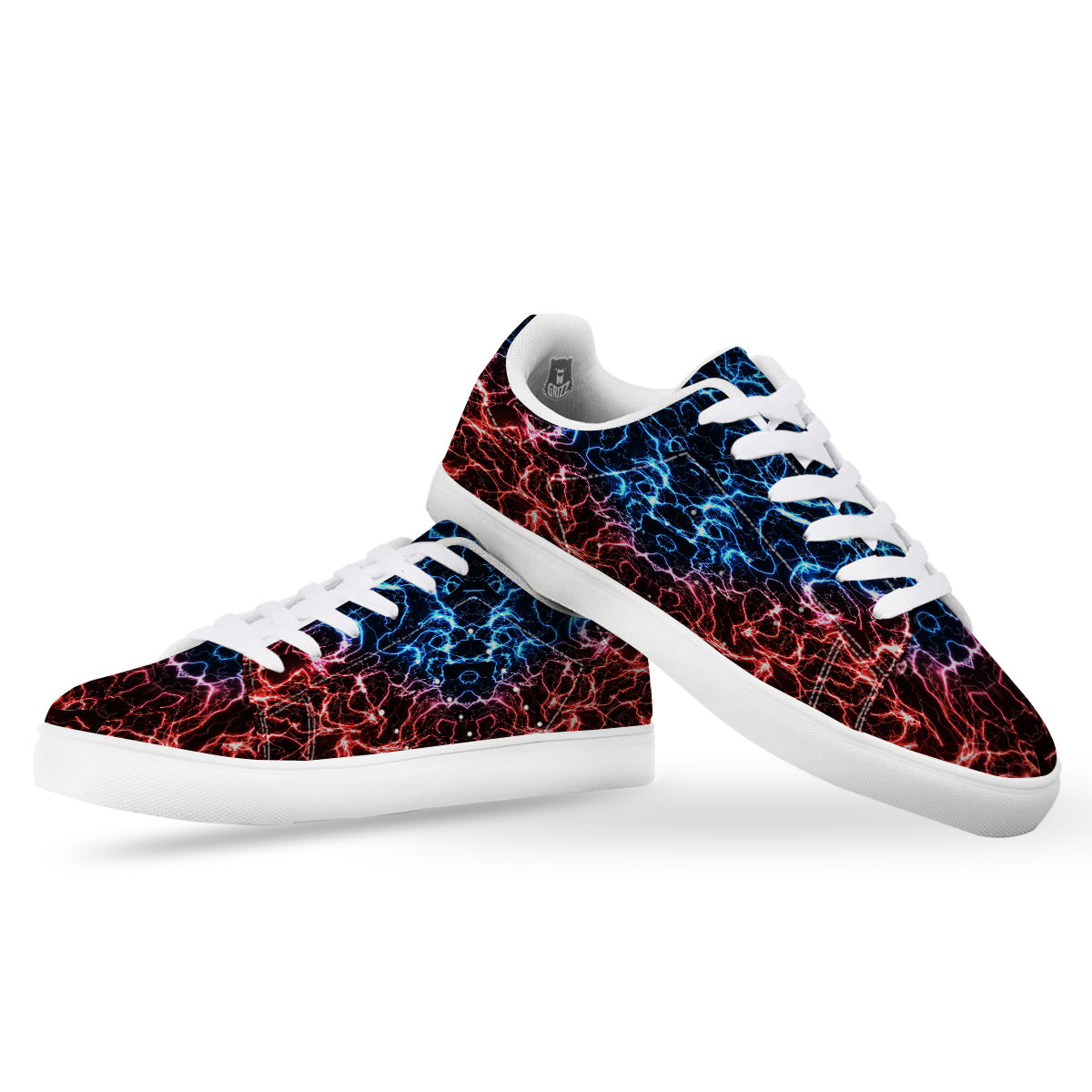 Red And Blue Electrical Print White Low Top Sneakers-grizzshop