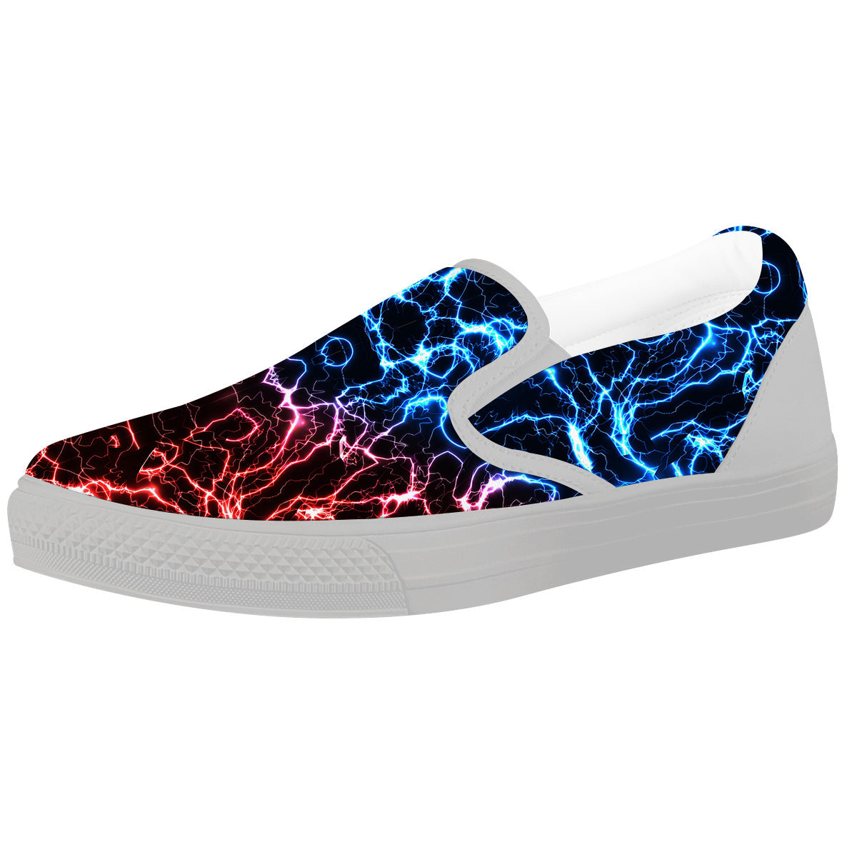 Red And Blue Electrical Print White Slip On Shoes-grizzshop