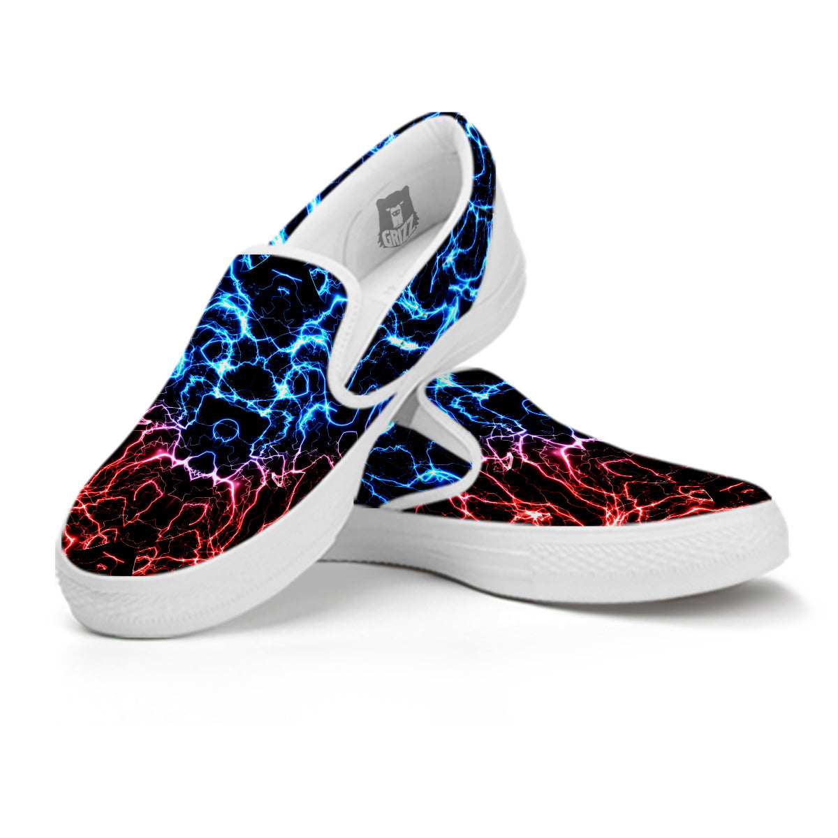 Red And Blue Electrical Print White Slip On Shoes-grizzshop