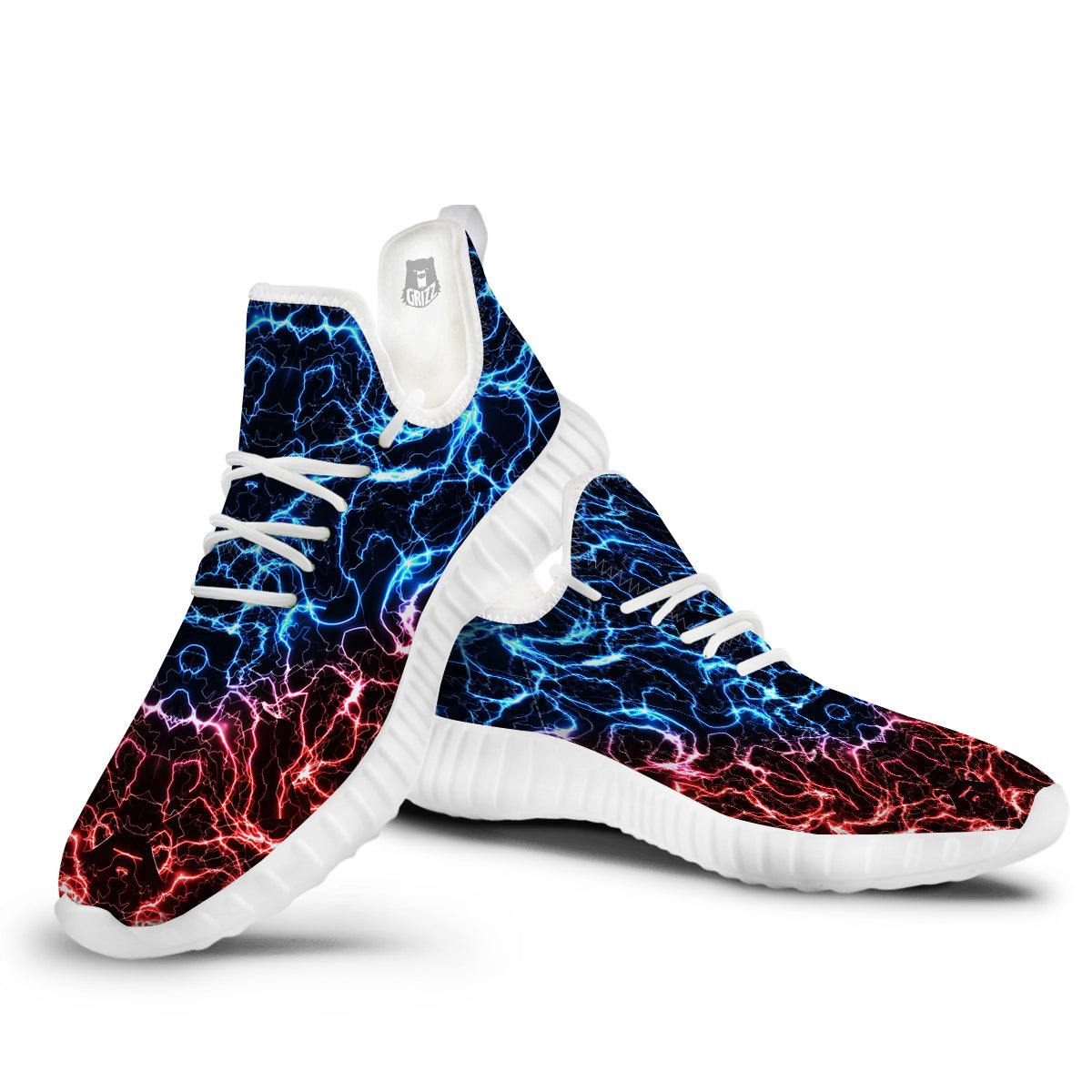 Red And Blue Electrical Print White Walking Shoes-grizzshop