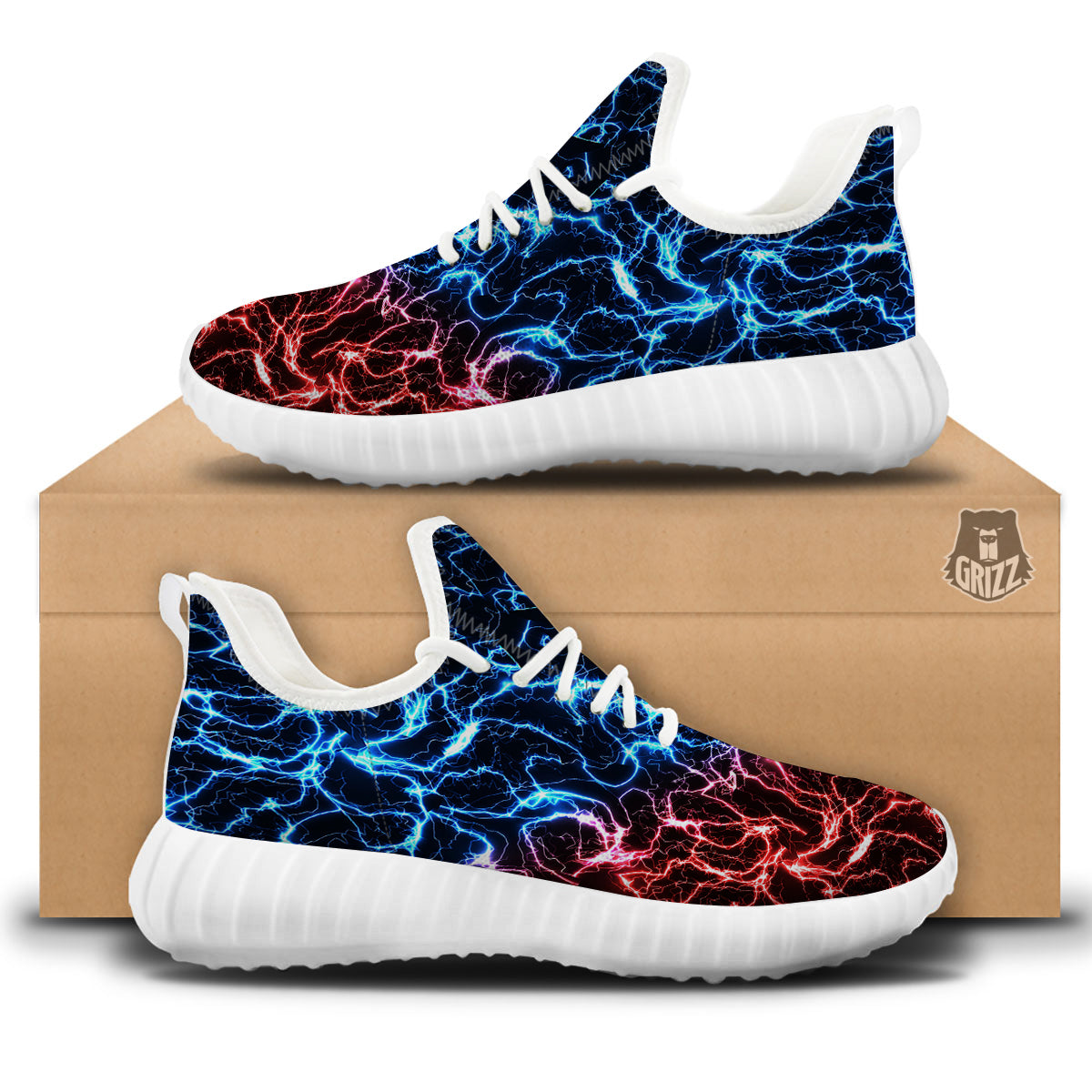 Red And Blue Electrical Print White Walking Shoes-grizzshop