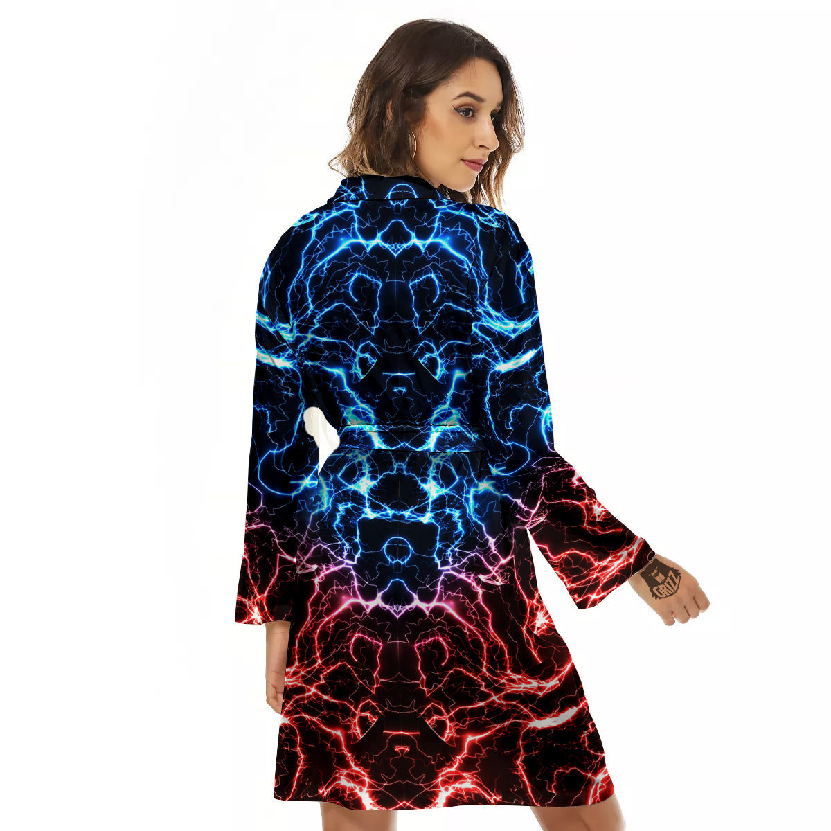 Red And Blue Electrical Print Women's Robe-grizzshop