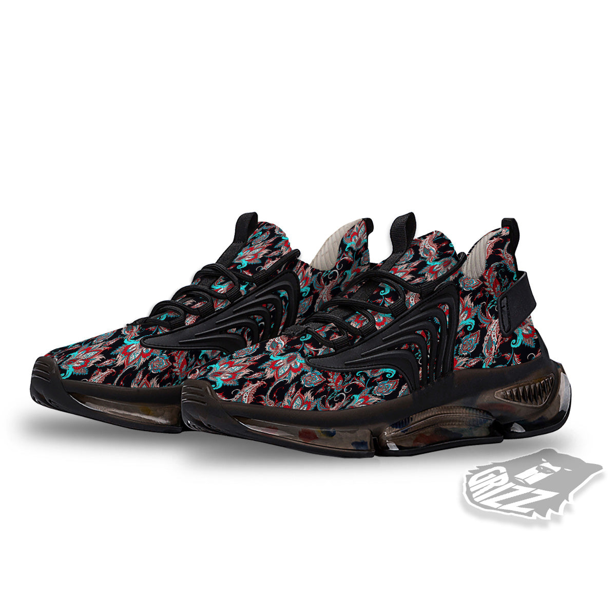 Red And Blue Neon Paisley Floral Print Pattern Black Gym Shoes-grizzshop