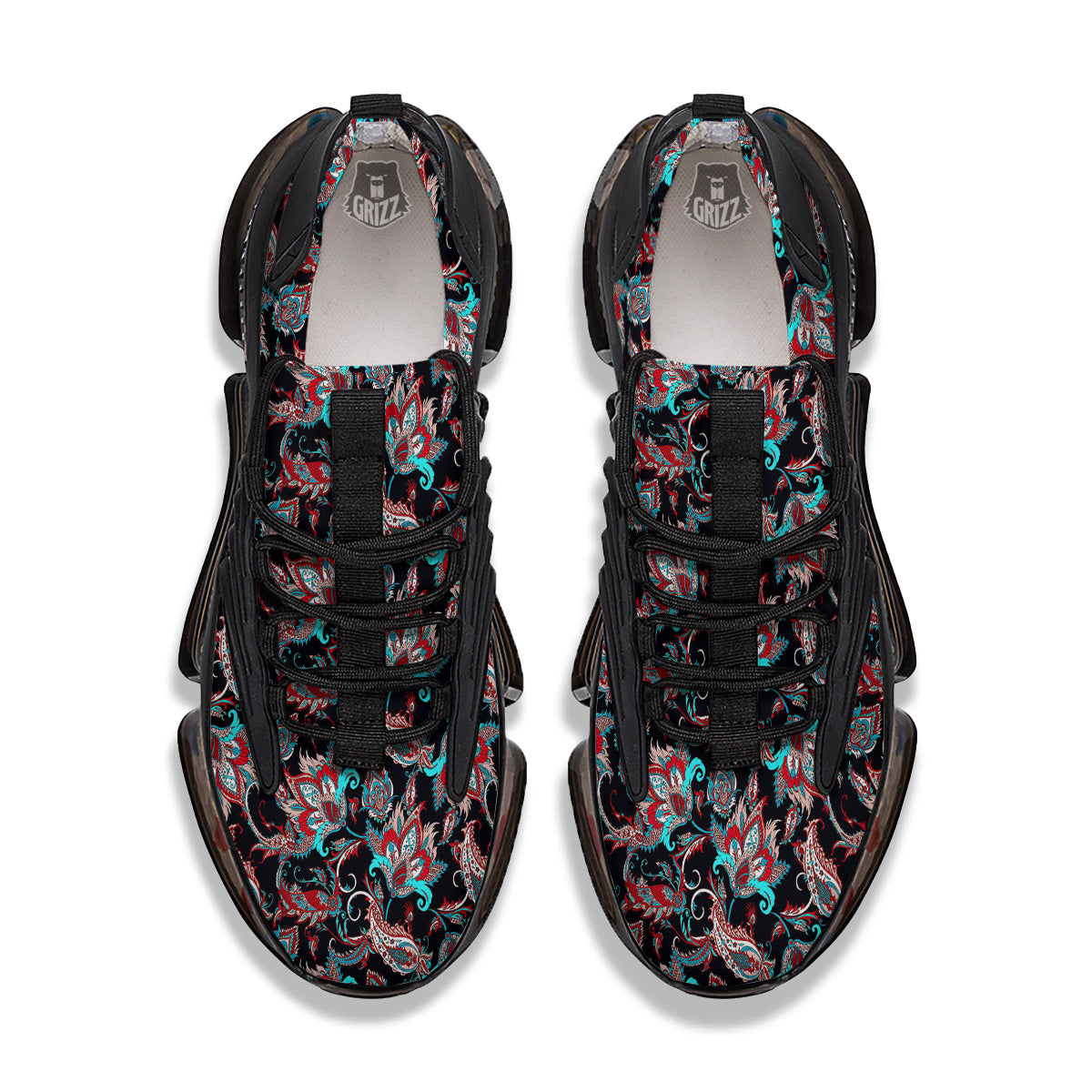 Red And Blue Neon Paisley Floral Print Pattern Black Gym Shoes-grizzshop
