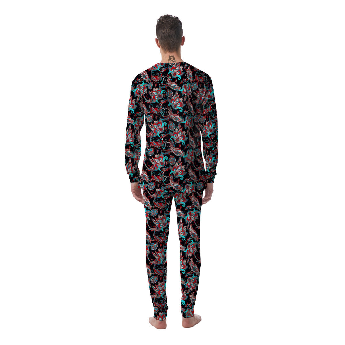 Red And Blue Neon Paisley Floral Print Pattern Men's Pajamas-grizzshop