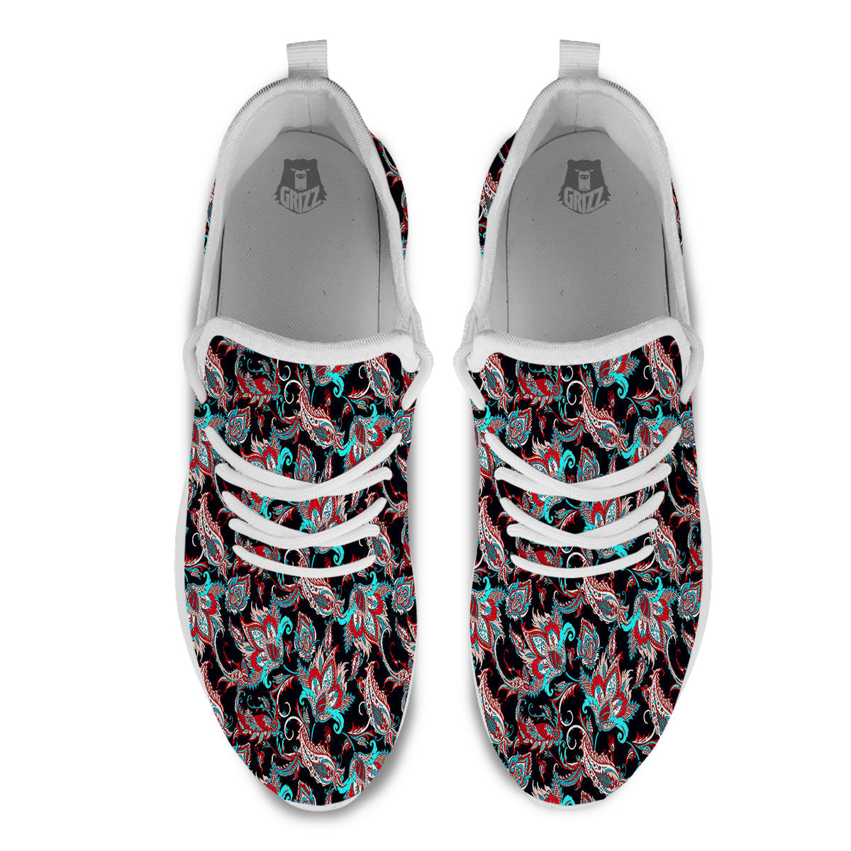 Red And Blue Neon Paisley Floral Print Pattern White Athletic Shoes-grizzshop