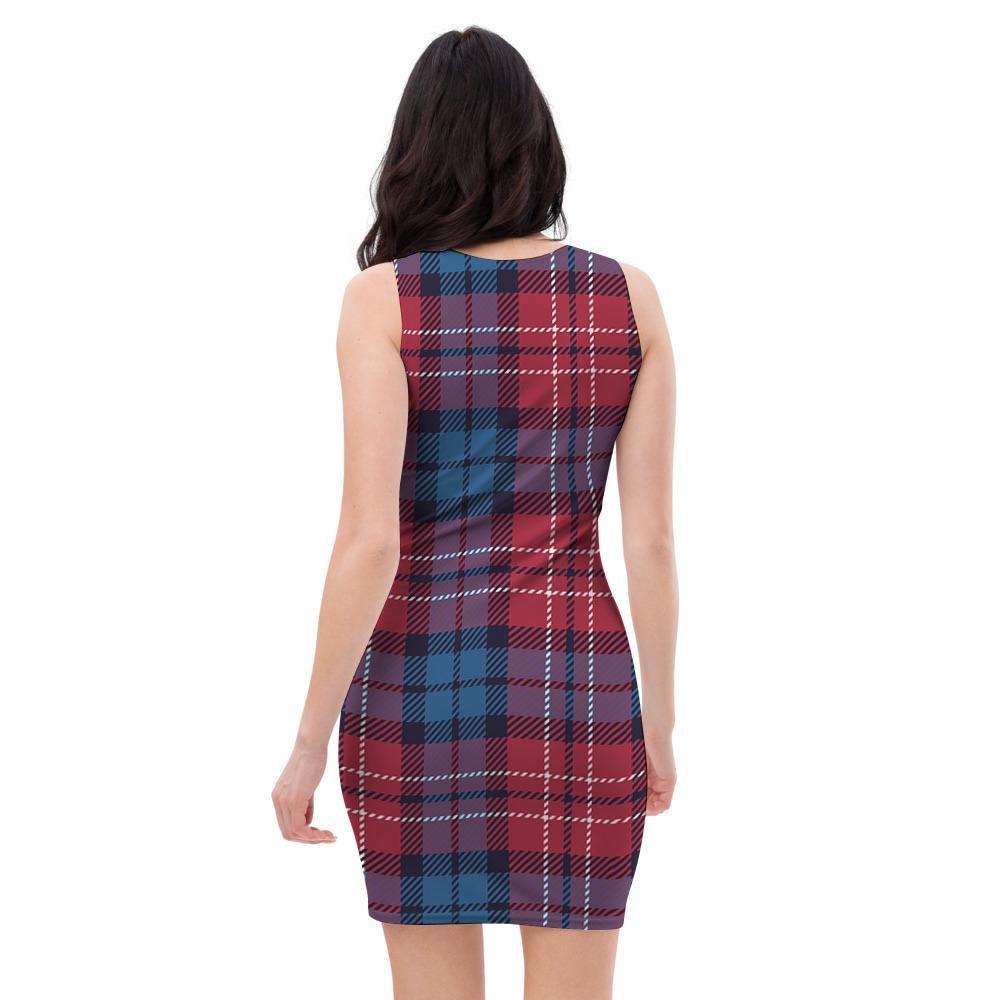 Red And Blue Plaid Tartan Bodycon Dress-grizzshop