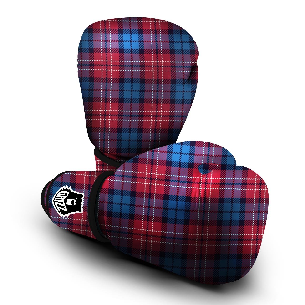 Red And Blue Plaid Tartan Boxing Gloves-grizzshop