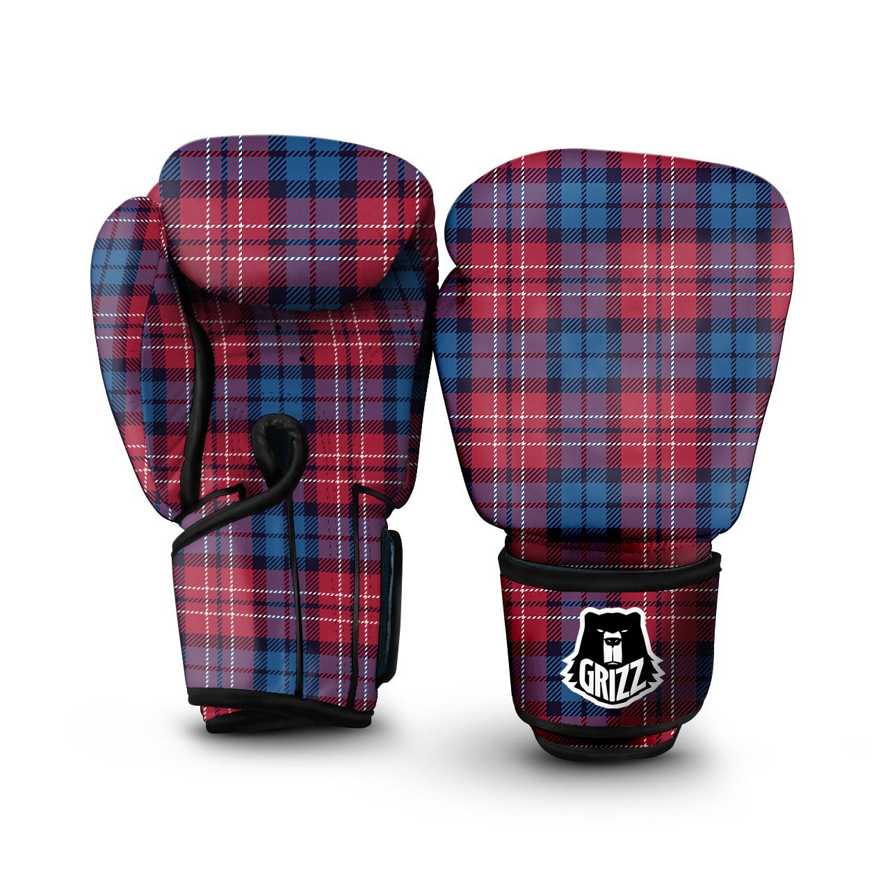 Red And Blue Plaid Tartan Boxing Gloves-grizzshop