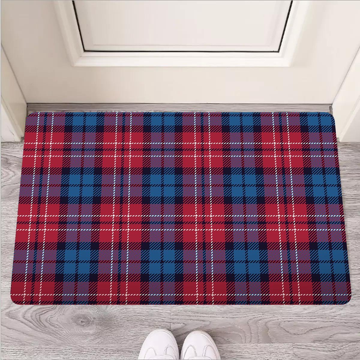 Red And Blue Plaid Tartan Door Mat-grizzshop