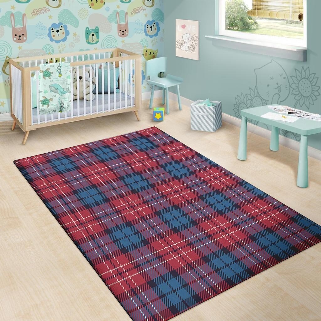 Red And Blue Plaid Tartan Floor Mat-grizzshop