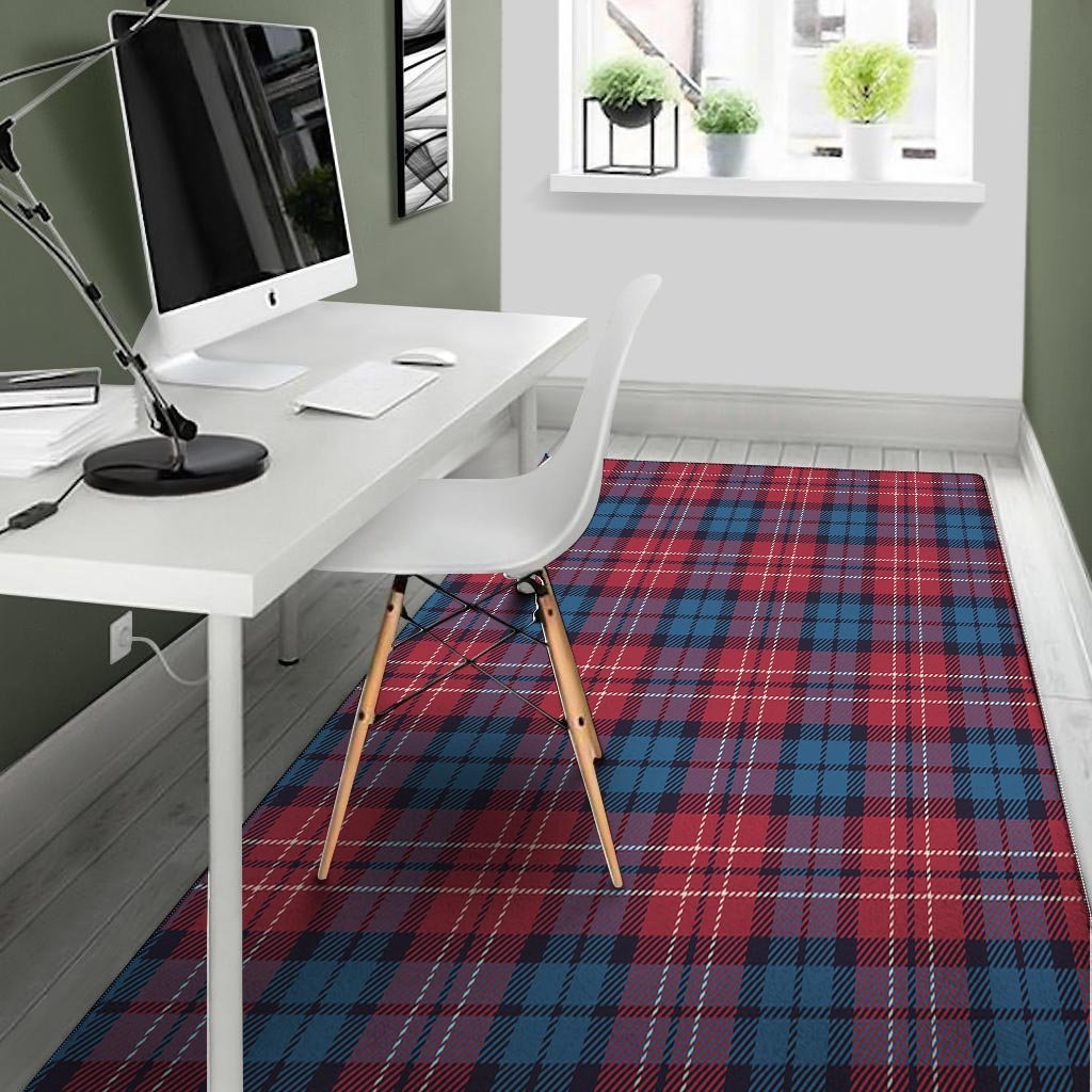 Red And Blue Plaid Tartan Floor Mat-grizzshop