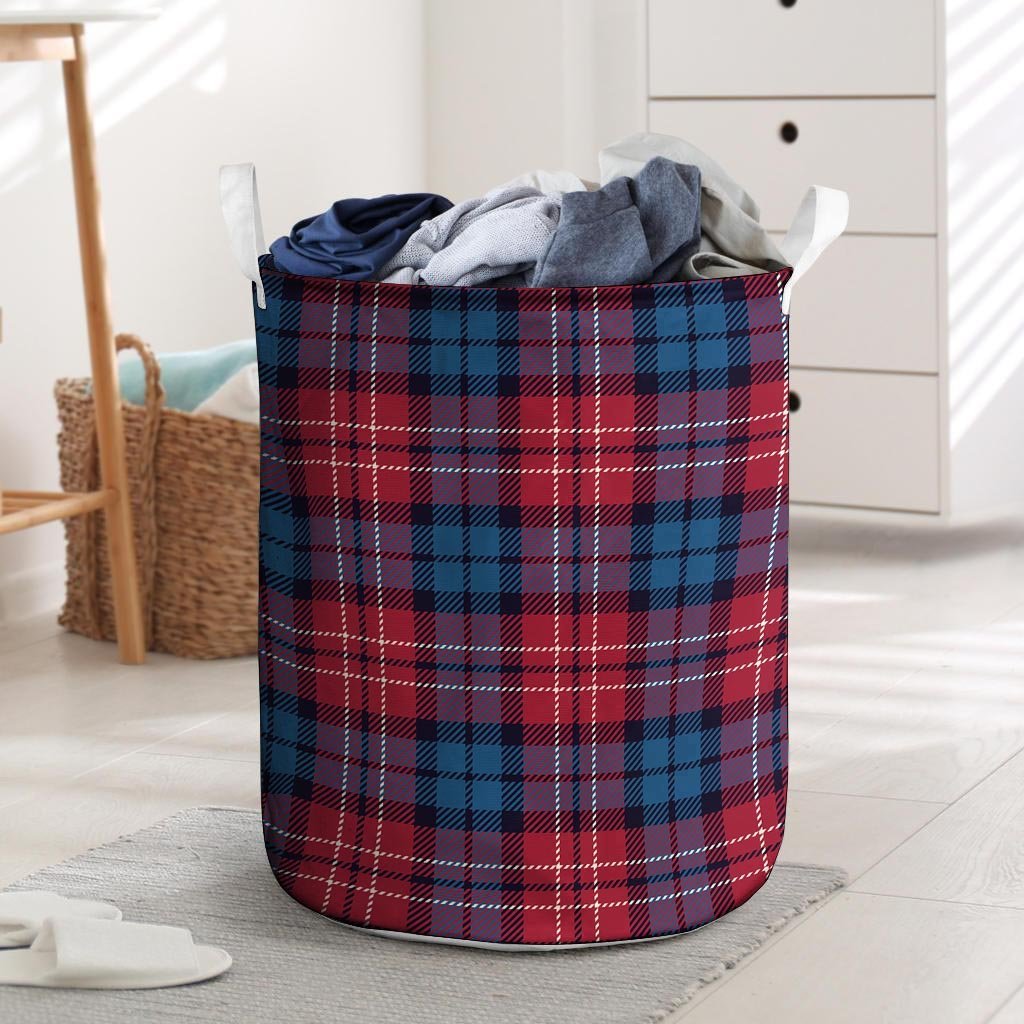 Red And Blue Plaid Tartan Laundry Basket-grizzshop