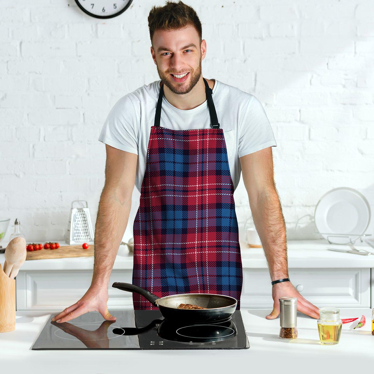 Red And Blue Plaid Tartan Men's Apron-grizzshop