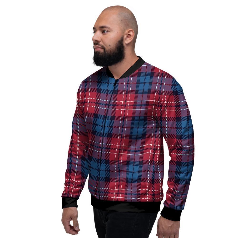 Red And Blue Plaid Tartan Men's Bomber Jacket-grizzshop