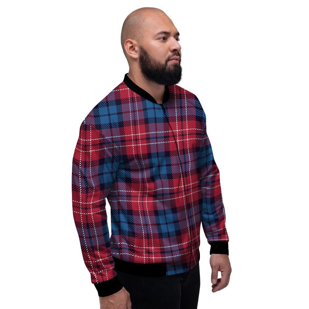 Red And Blue Plaid Tartan Men's Bomber Jacket-grizzshop