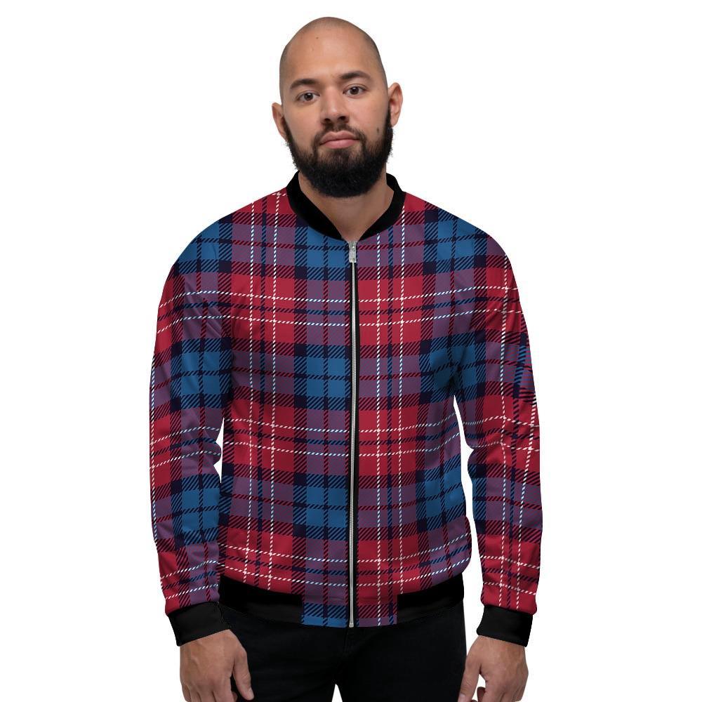 Red And Blue Plaid Tartan Men's Bomber Jacket-grizzshop