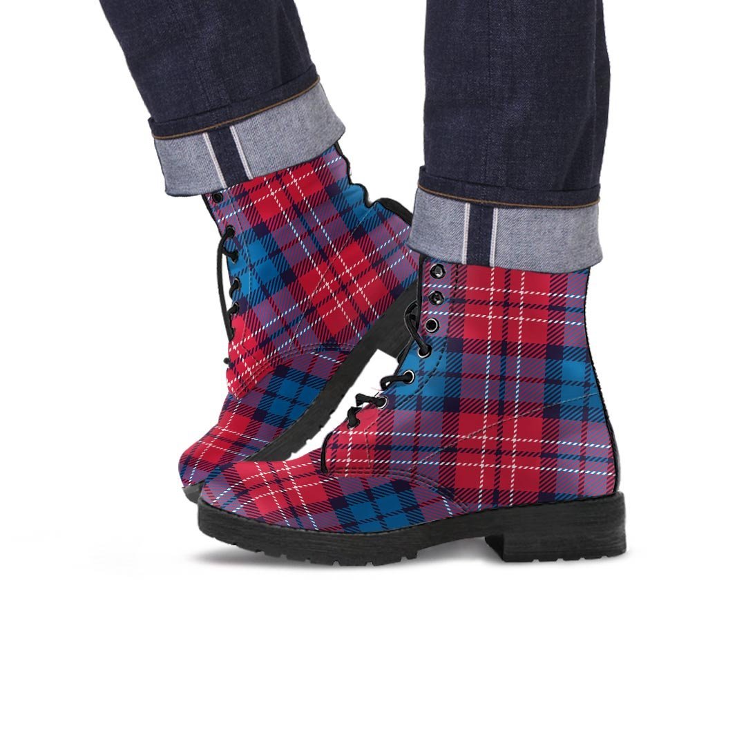 Red And Blue Plaid Tartan Men's Boots-grizzshop