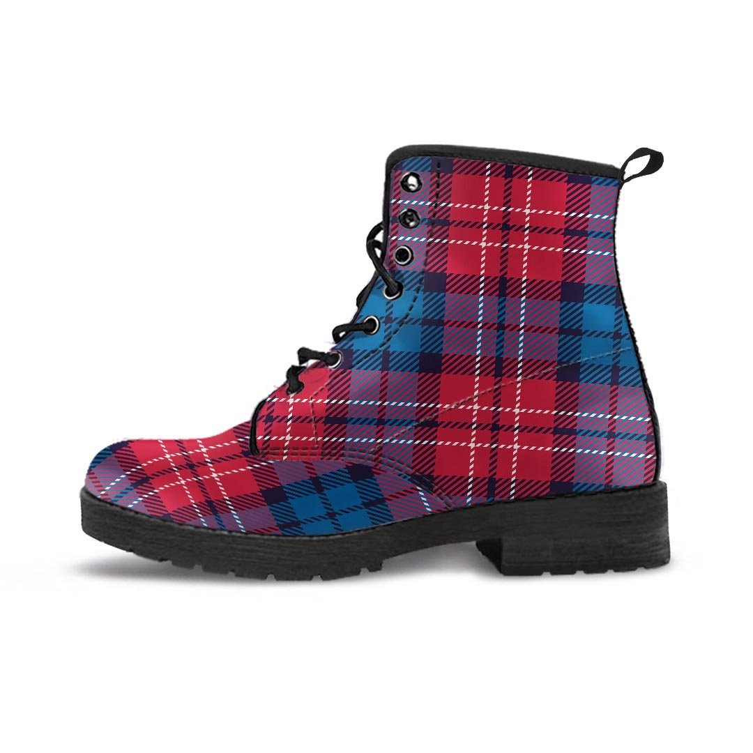 Red And Blue Plaid Tartan Men's Boots-grizzshop