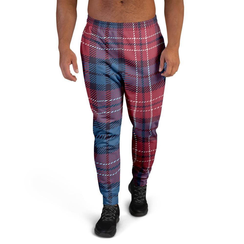 Red And Blue Plaid Tartan Men's Joggers-grizzshop